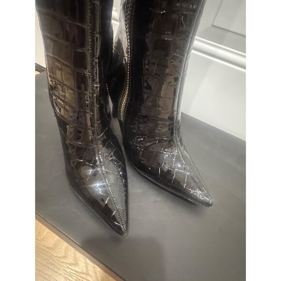 INC Sabrinaa Black Faux Croc Knee-High Stiletto Boots With Side Zipper - Womens - Picture 3 of 7